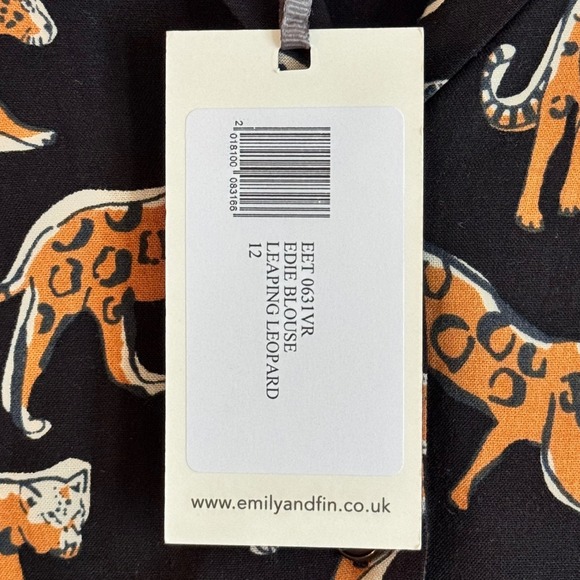 Emily and Fin Edie Blouse Leaping Leopard Print Black Women's Medium, NWT NEW - Picture 6 of 13